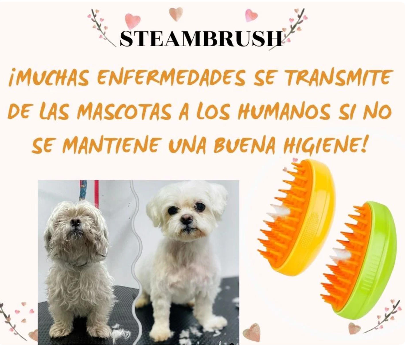 Cepillo Vaporizador para Mascotas STEAMBRUSH ® | REDUCE EL ESTRÉS Y LA ANSIEDAD DE TU MASCOTA ⭐⭐⭐⭐⭐